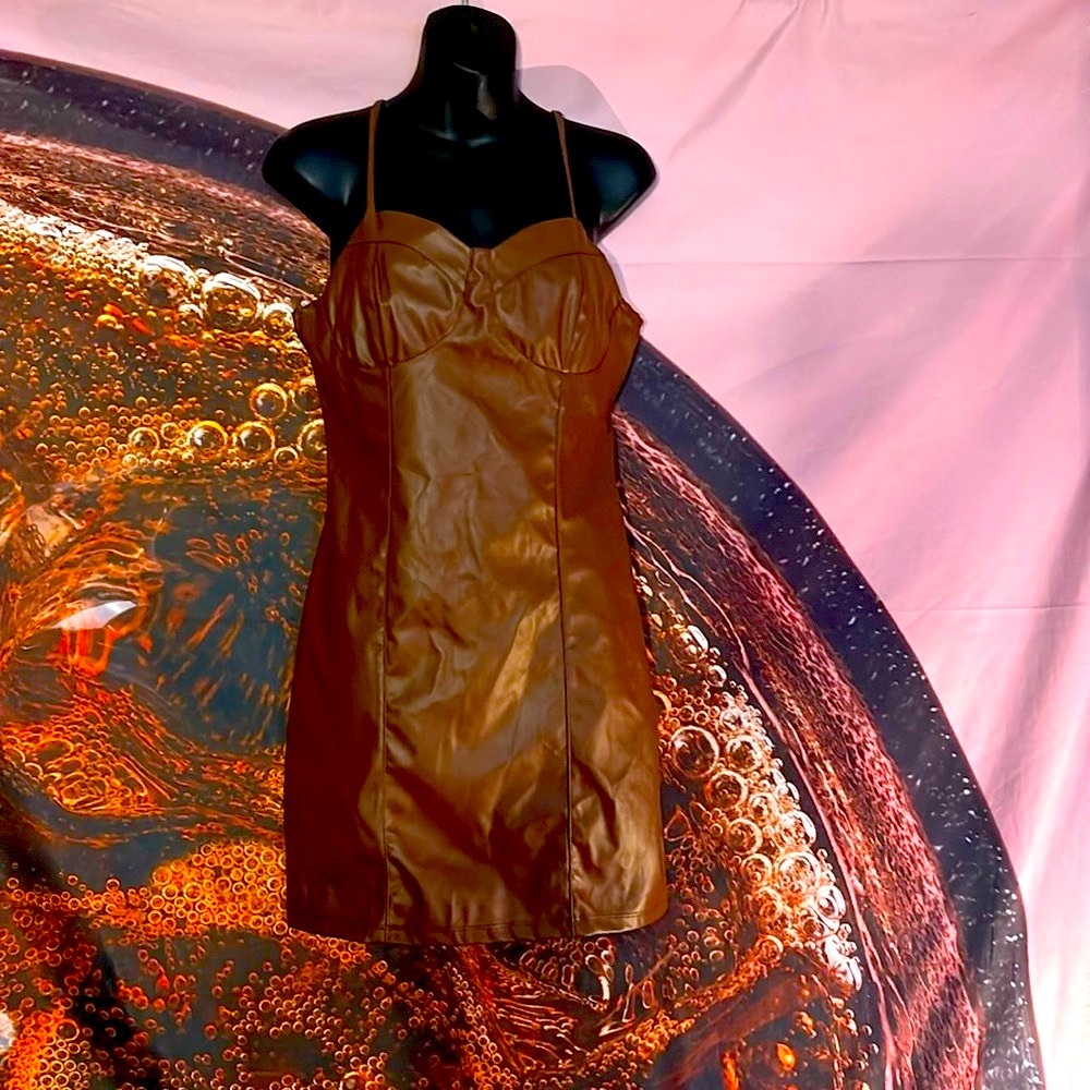 Almost Famous Women’s Brown Bodycon Mini Dress size Large NWT